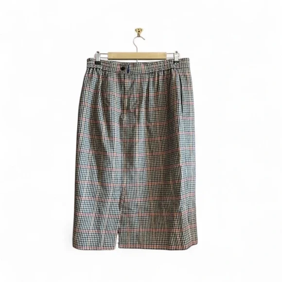 VTG 90s Wool Blend Houndstooth Pencil Skirt Sz 18 Brown Lined Pockets Academia - Picture 3 of 8